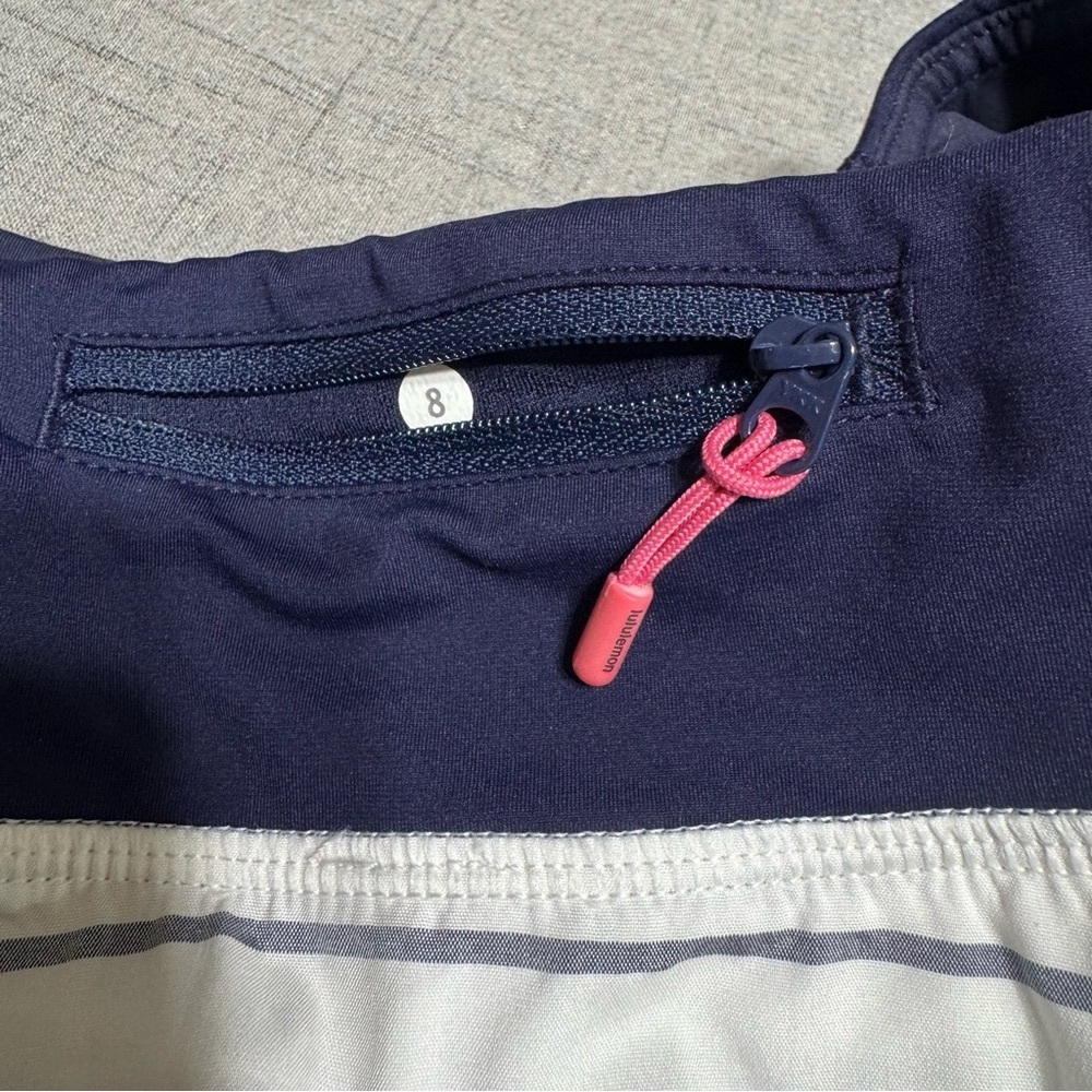 Lululemon Quiet Stripe Speed Short Athletic Shorts Low Rise Navy White Size 8 - Picture 10 of 10